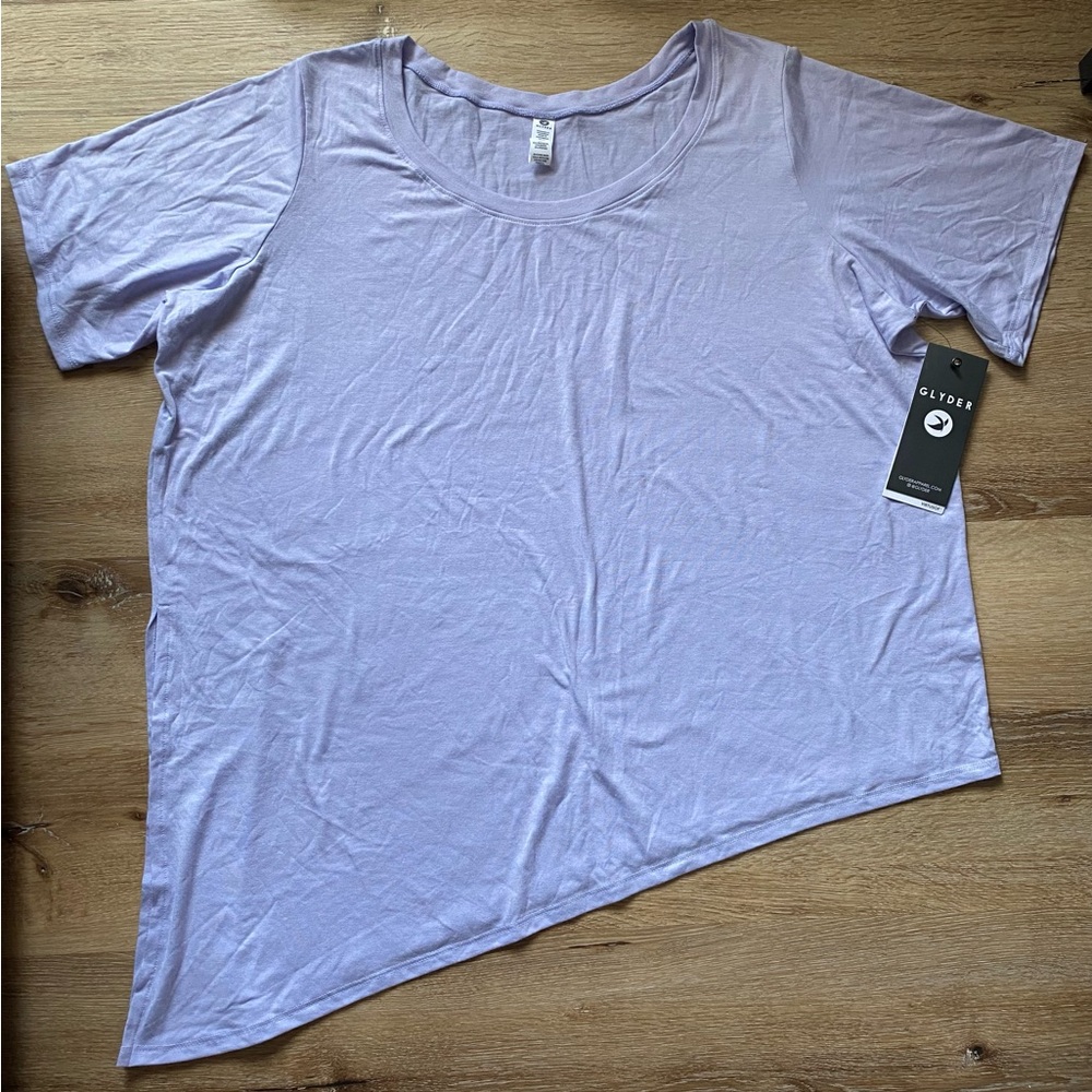 Glyder Asymmetrical Flowy Sweat-Wicking Short Sleeve T-Shirt NWT in Purple